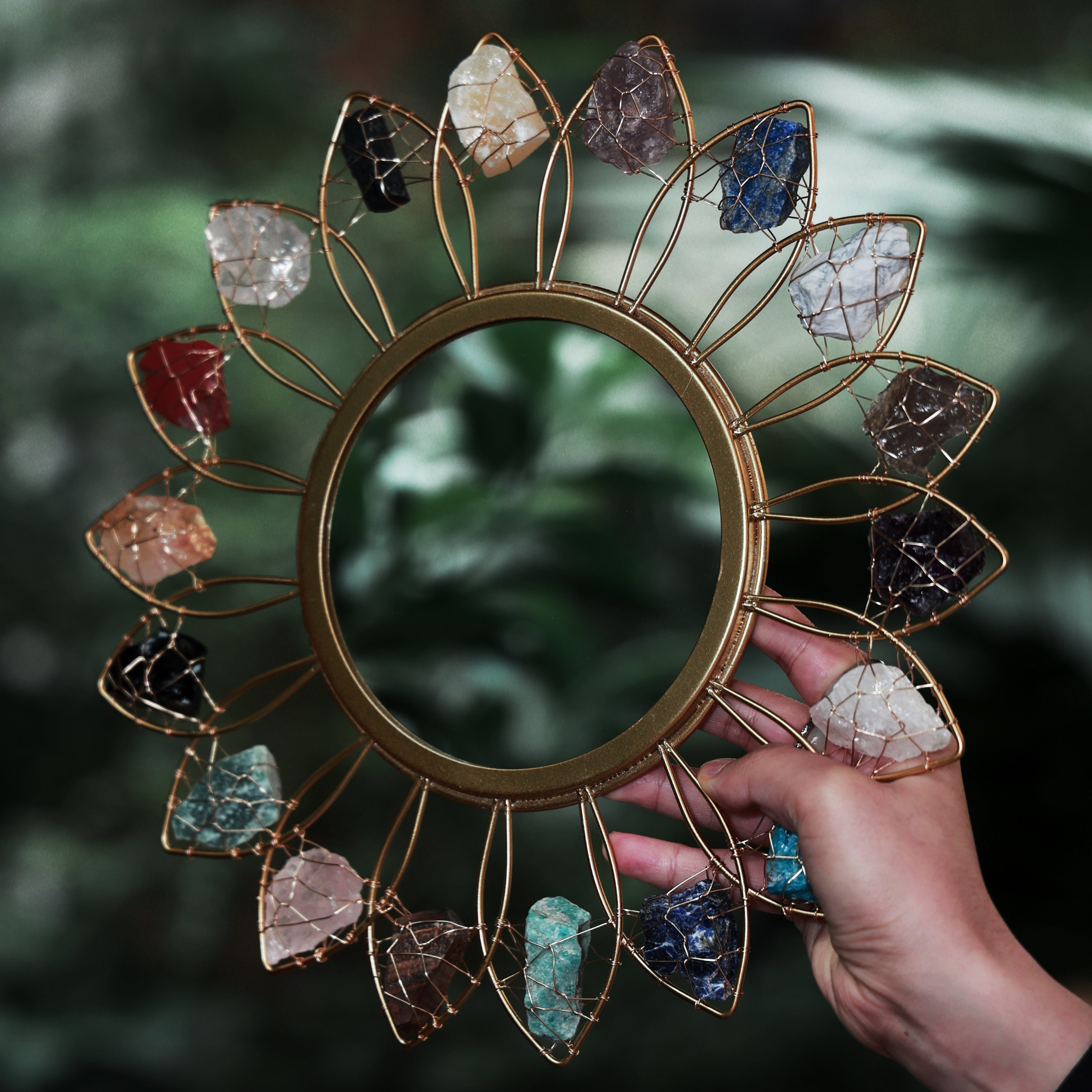 Multi Raw Crystal Handmade Mirror, Spiritual Gift