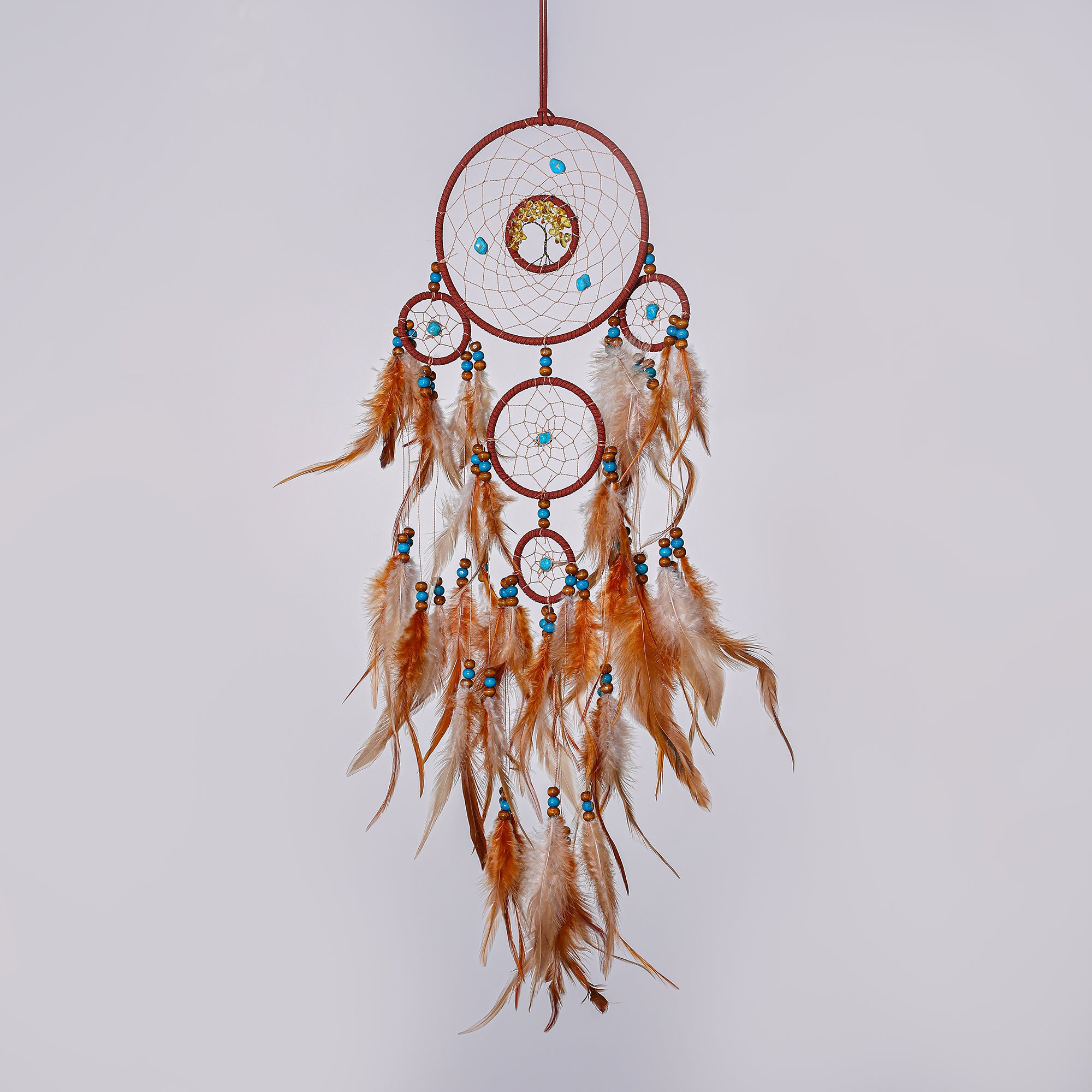 Citrine Crystal Tree Hanging Dreamcatcher with Natural-tone Fabric